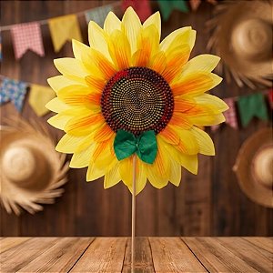 Enfeite Decorativo Espeto para Jardim Girassol G - Laço Verde - 90x48x3cm - 1 unidade - Cromus - Rizzo