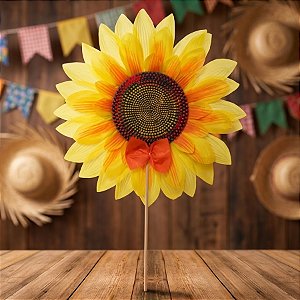 Enfeite Decorativo Espeto para Jardim Girassol P - Laço Laranja - 64x30x2,5cm - 1 unidade - Cromus - Rizzo