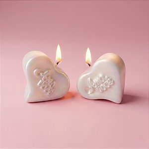 Vela Aromática - Dupla de Corações - "Amo Você" - Branco - 4,5x4cm - 2 unidades - Rizzo