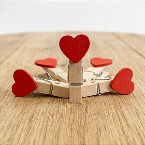 Mini Prendedor Decorativo - Coração Vermelho - 3,5cm - 10 unidades - Rizzo