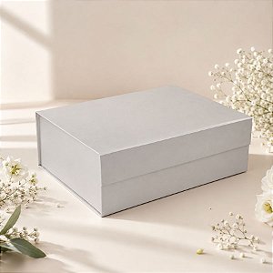 Caixa de Papel Rígido Retangular com Imã - Prata - P 24,5x17,5cm  - 1 unidade - Rizzo