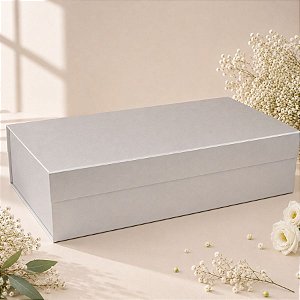 Caixa de Papel Rígido Retangular com Imã - Prata - GG 38x28Ccm - 1 unidade - Rizzo