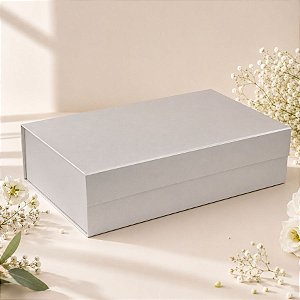 Caixa de Papel Rígido Retangular com Imã - Prata - M 29x21cm  - 1 unidade - Rizzo