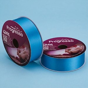 Fita de Cetim 38mm x 50m - Azul Médio - CF009 Cor 1390 - Rolo 50m - 1 unidade - Progresso - Rizzo