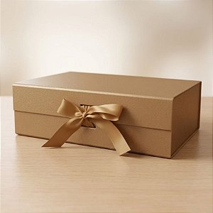 Caixa de Papel Rígido Retangular com Imã e Fita  - Ouro Chique - G 33x25x12cm - 1 unidade - Rizzo