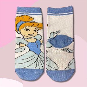 Meia Infantil Antiderrapante - Cinderela - Azul - 2 a 4 Anos - 1 unidade - Disney Original - Rizzo
