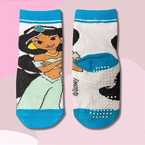 Meia Infantil Antiderrapante - Jasmine - Azul - 2 a 4 Anos - 1 unidade - Disney Original - Rizzo
