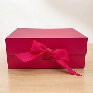 Caixa de Papel Rígido Retangular com Imã e Fita  - Pink - P 20x18,2x8cm - 1 unidade - Rizzo