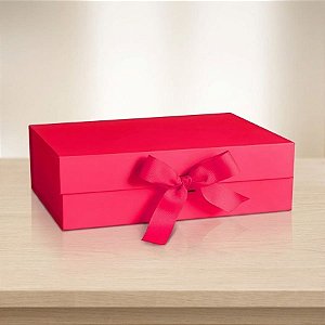 Caixa de Papel Rígido Retangular com Imã e Fita  - Pink - G 33x25x12cm - 1 unidade - Rizzo