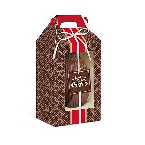 Caixa Maleta Vertical para Ovo 250g com Visor Cacau - 19,5x9x9cm - 06 unidades - Cromus - Rizzo