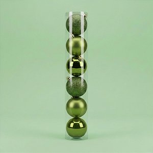 Bolas de Natal em Tubo - Verde Oliva - Fosco/Brilho com Glitter - 10cm  - 6 unidades - Cromus - Rizzo