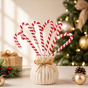 Pick Decorativo de Natal - Bengala Doce Com Brilho - 18cm - 6 unidades - Rizzo