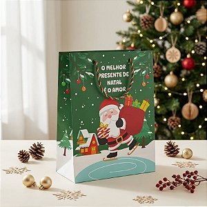 Sacola de Papel de Natal - O Melhor Presente - Verde - 31cm - 1 unidade - Rizzo