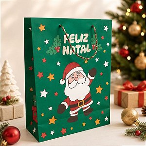Sacola de Papel de Natal - Feliz Natal - Verde - 27cm - 1 unidade - Rizzo