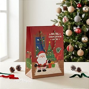 Sacola de Papel de Natal - Momento De União - Vermelho - 27cm - 1 unidade - Rizzo