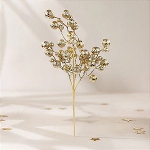 Galho Curto Decorativo - Frutas Dourado com Glitter e Lantejoulas - 29cm - 1 unidade - Cromus - Rizzo