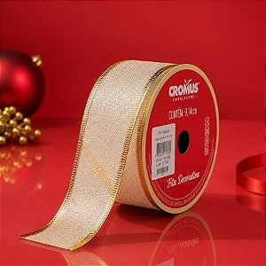 Fita Aramada Decorativa de Natal - Voil Dourado Brilhante - 9,14m - 1 unidade - Cromus - Rizzo