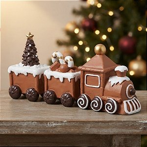 Trem Decorativo de Natal - Marrom e Branco - 8,5x17x5cm - 1 unidade - Cromus - Rizzo
