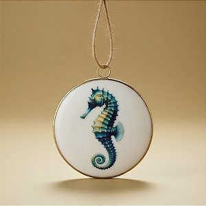 Enfeite para Pendurar em Cerâmica - Cavalo Marinho - 13x13x3cm - 1 unidade - Cromus - Rizzo