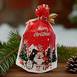 Saco Para Presente Decorado - Árvores de Natal Vermelho - 15x23cm - 50 unidades - Rizzo