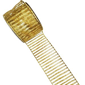 Fita Decorativa - Listras Dourada Glitter - 6,3x914cm - 1 unidade - Rizzo