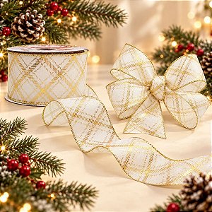 Fita Decorativa - Xadrez Duplo Dourado - 6,3x914cm - 1 unidade - Rizzo