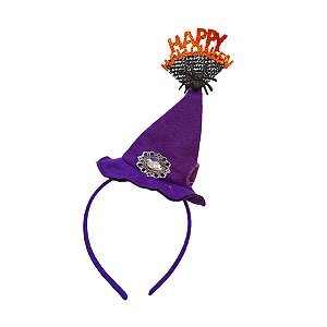 Tiara Chapéu da Bruxa "Happy Halloween" - Roxo - 1 unidade - Rizzo