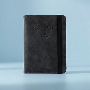 Porta Passaporte em Couro PU com Elástico - Preto - 14,8x11cm - 1 unidade - Rizzo