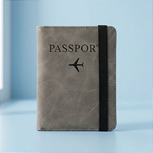 Porta Passaporte em Couro PU com Elástico - Cinza - 14,8x11cm - 1 unidade - Rizzo
