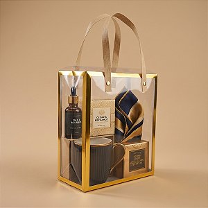 Caixa de PVC com Alça Kraft - Dourado - 21x19x9cm  - 12 unidades - Rizzo
