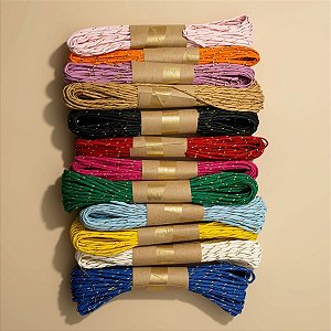Cordão de Papel com Fio Dourado - Colorido - 10m - 12 unidades - Rizzo