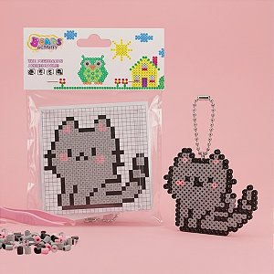 Kit de Miçangas para Pixel Art - Perler Bead - Gato Cinza - 1 unidade - Rizzo