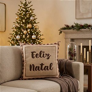 Almofada de Natal - Feliz Natal Kraft Quadriculado - 43x43cm - 1 unidade - Rizzo
