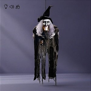 Enfeite Decorativo De Halloween Com Som, Luz e Movimento - Bruxa Aurélia - 1m - 1 unidade - Cromus - Rizzo