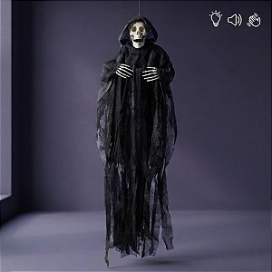 Enfeite Decorativo De Halloween Com Som, Luz e Movimento - Caveira Claus - 1,15m - 1 unidade - Cromus - Rizzo