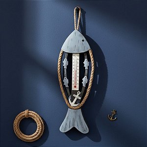 Enfeite Decorativo Para Pendurar - Pendente de Peixe com Termomêtro - 33x12,5cm - 1 unidade - Rizzo