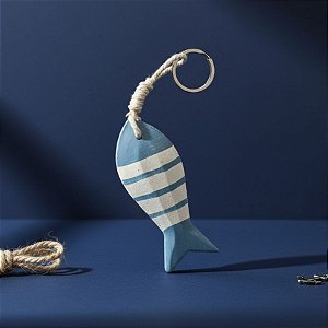 Enfeite Decorativo de Madeira - Chaveiro de Peixe - Azul Claro - 8x3,5cm - 1 unidade - Rizzo
