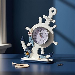 Enfeite Decorativo de Madeira - Relógio de Mesa com Âncora - 33x23cm - 1 unidade - Rizzo