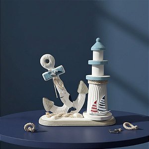 Enfeite Decorativo de Madeira - Âncora e Farol Náutico Peixe - 20x20cm - 1 unidade - Rizzo