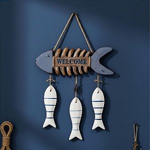 Enfeite Decorativo Para Pendurar - Pendente Nautico de Peixes - 40x28cm - 1 unidade - Rizzo