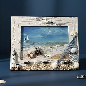 Porta Retrato em Madeira - Farol e Gaivota - 24x18,5cm - 1 unidade - Rizzo