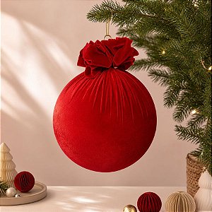 Bola de Natal Grande - Veludo Vermelho - 30cm - 1 unidade - Rizzo