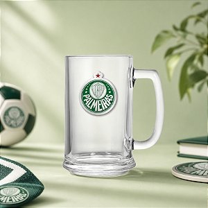 Caneca de Vidro de Cerveja - Palmeiras com Placa de Metal - 420ml - 1 unidade - Allmix Presentes - Rizzo