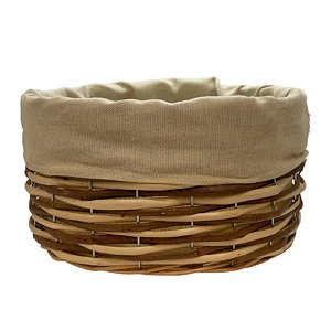 Cesta Oval com Tecido G - Bege - 30x24x17cm - 1 unidade - Rizzo