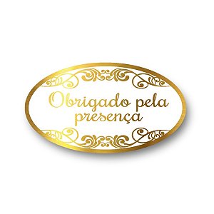 Adesivo "Obrigado pela Presença" - Ref. 2124 - Hot Stamping - Dourado - 100 unidades - Stickr - Rizzo