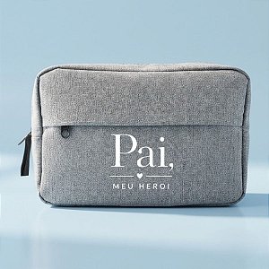 Necessaire Masculina Personalizado Pai Herói - Cinza - 23x15x7cm - 1 unidade - Rizzo