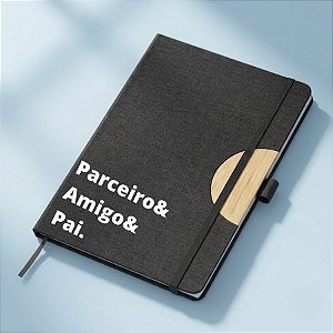 Caderno de Anotações em Tecido e Bambu Personalizado Pai Amigo - Preto - 21,5x14,5cm - 1 unidade - Rizzo