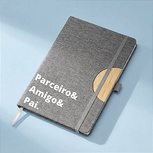 Caderno de Anotações em Tecido e Bambu Personalizado Pai Amigo - Cinza - 21,5x14,5cm - 1 unidade - Rizzo