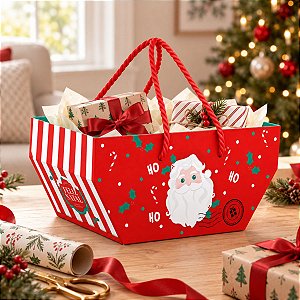 Cesta de Cartão Com Alça de Natal - Polo Norte - 25x15cm - 1 unidade - Cromus - Rizzo