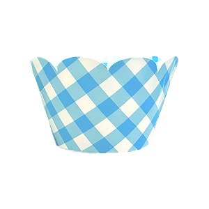 Wrapper para Cupcake - Xadrez Branco/Azul - 21,5x5cm - 12 unidades - Cromus - Rizzo